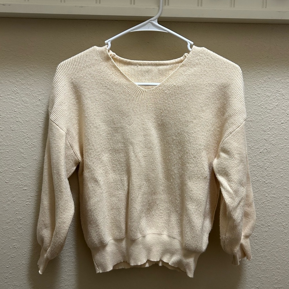 Cozy Cream V-Neck Knit Sweater